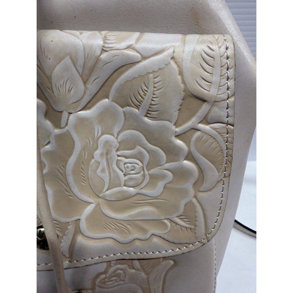 Patricia Nash SABINA Leather Crossbody Drawstring Bag ~Chalk White Distressed - Picture 5 of 12